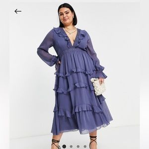 ASOS DESIGN Curve Tiered Ruffle Midi Dress with Lace Up Back Detail